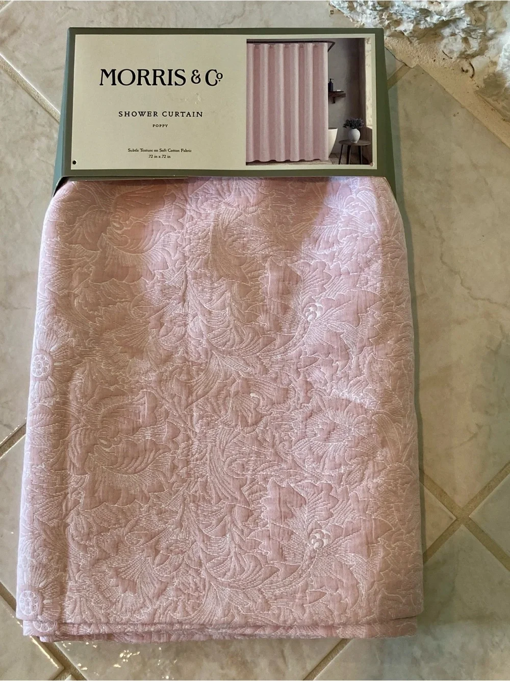 NEW Morris & Co. Shower Curtain in Poppy pattern and pale pink color